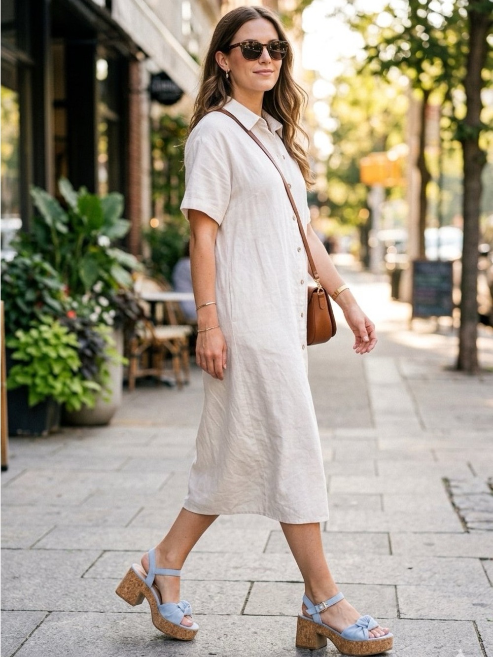 Time and Tru Light Blue Knot Cork Platform Sandals
